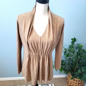 Tan V-Neck Sweater with Flattering Fit